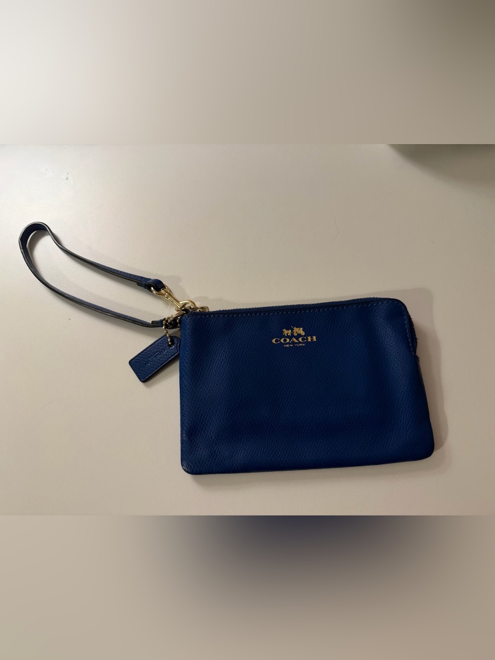 Coach Blue Leather Wristlet with Gold Logo - Picture 2 of 8